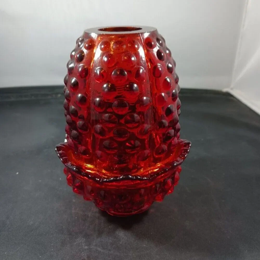 Fenton Art Glass MCM Hobnail Amberina Fairy Lamp
